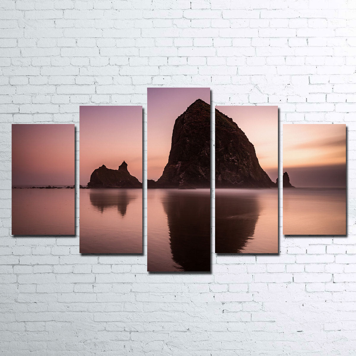 Exquisite Haystack Rock Wall Art - Handmade Canvas with Sustainable Pine Frames