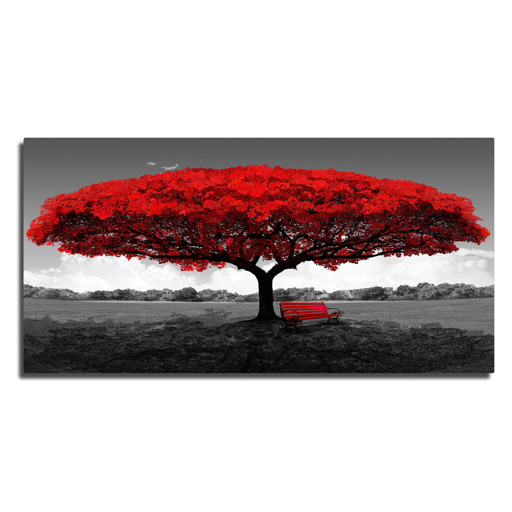 Vibrant Red Tree Panoramic Wall Art for Stunning Home Decor