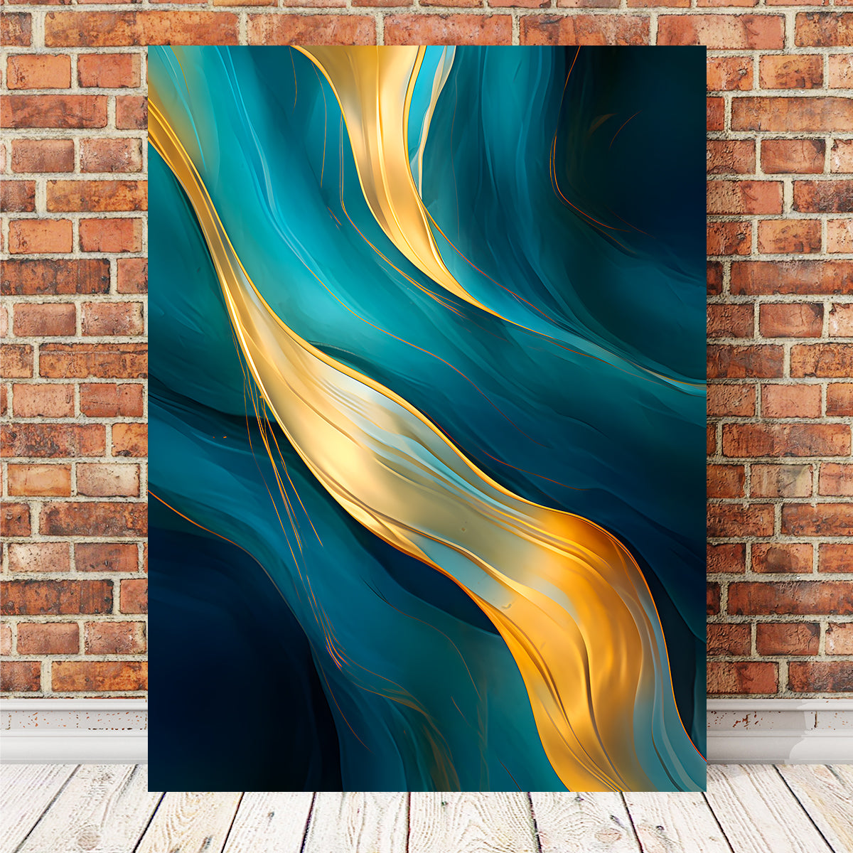 Stunning Abstract - Blue Gold Waves 12 Wall Art for Modern Interiors