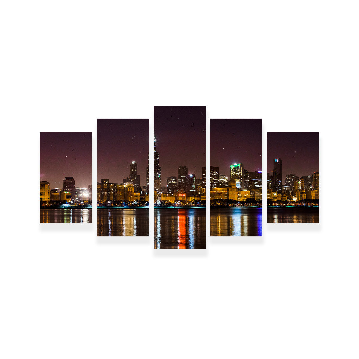 Stunning Chicago Skyline at Night Wall Art for Home Decor