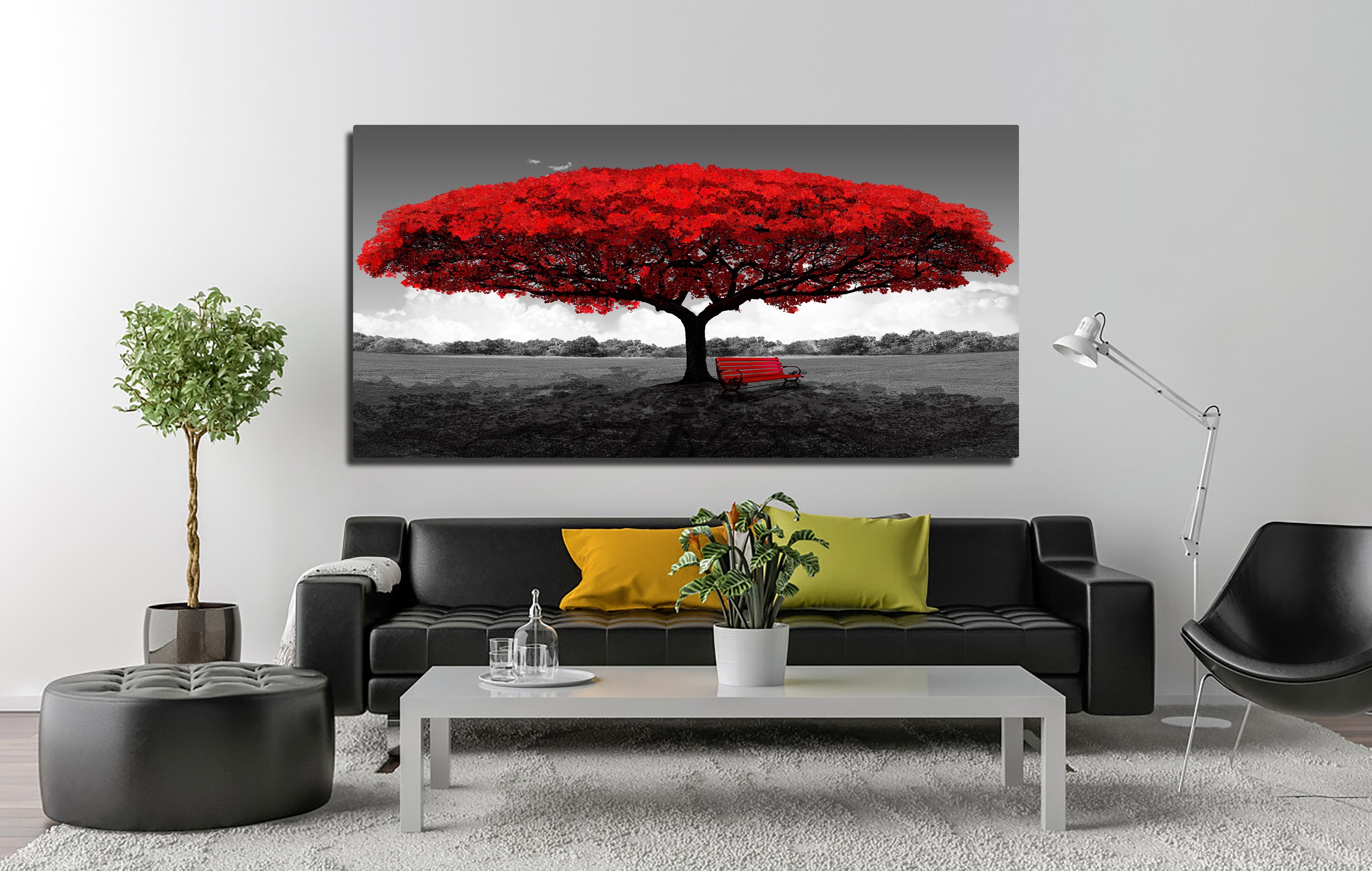 Vibrant Red Tree Panoramic Wall Art for Stunning Home Decor