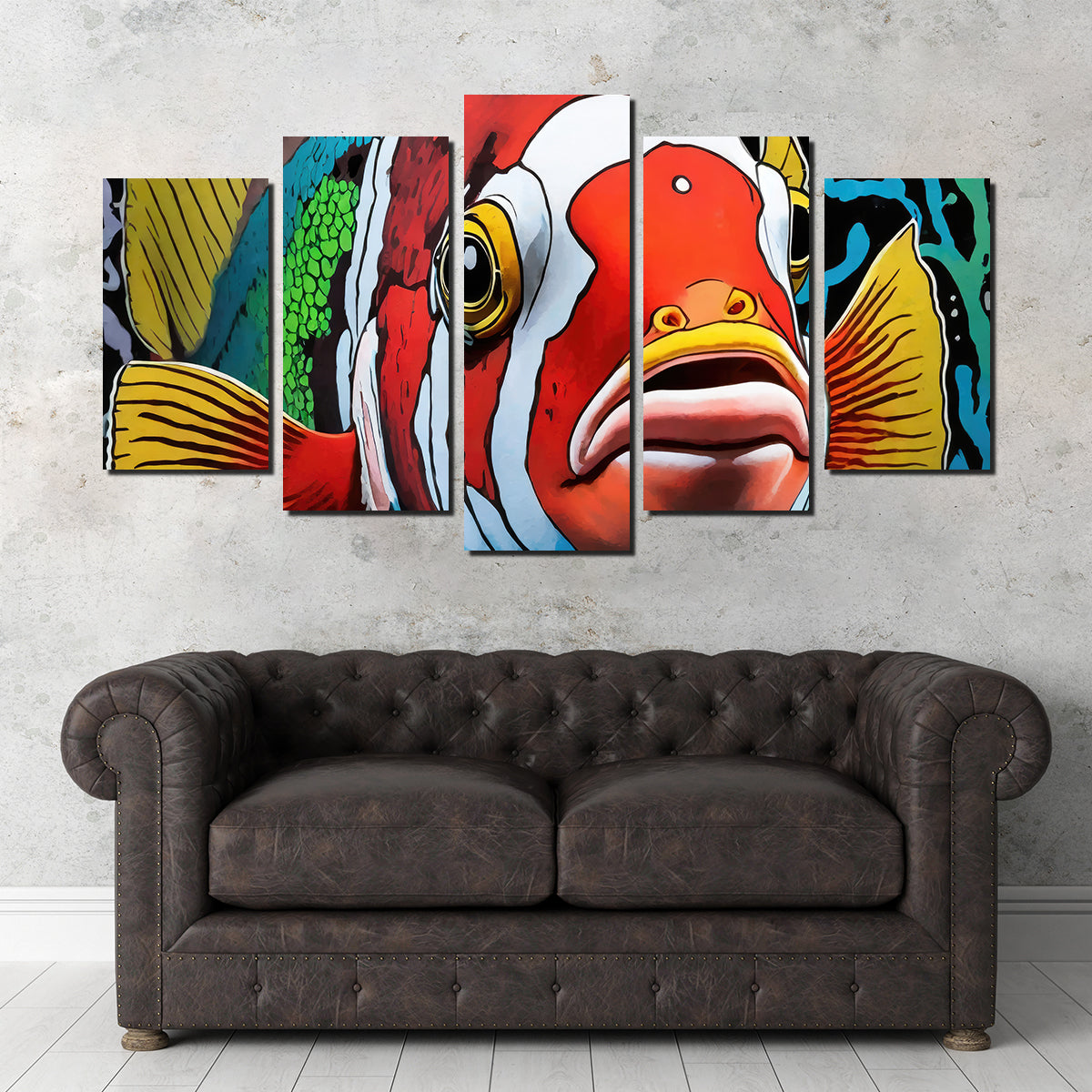 Vibrant Clown Fish Graffiti Wall Art by Stephen Chambers