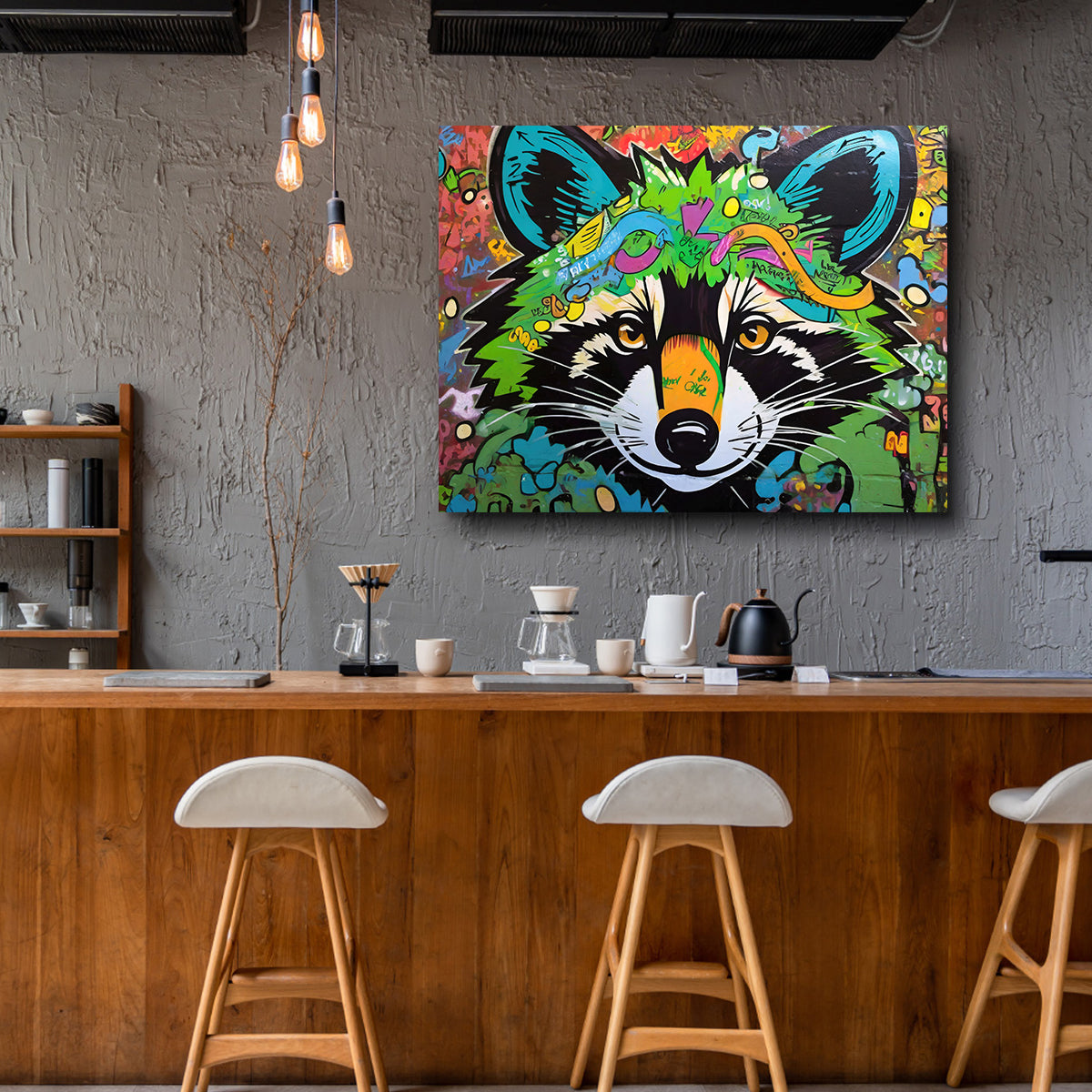 Unique Raccoon Graffiti Wall Art by Stephen Chambers