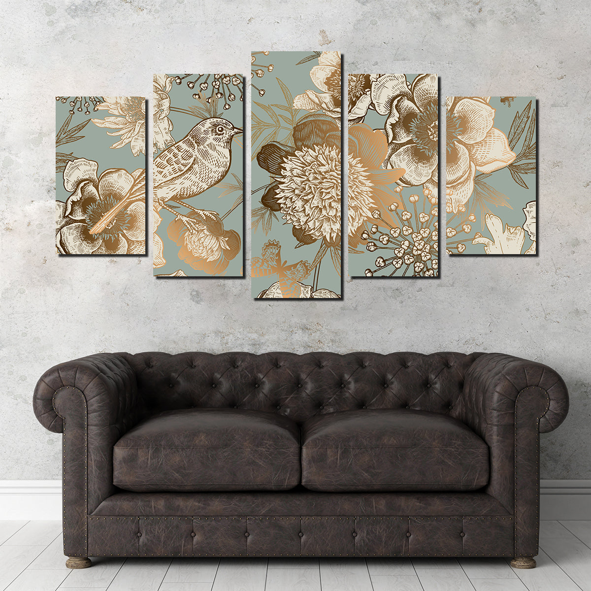 Exquisite Golden Flowers Pattern Wall Art for Stunning Home Decor