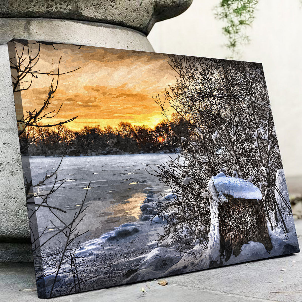 Stunning Frozen Lake At Sunset Wall Art by Denise Dundon