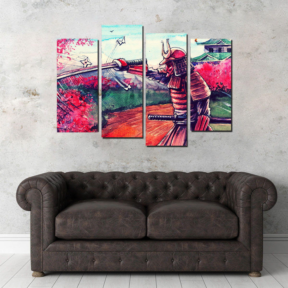 Authentic Japanese Samurai Inspired Watercolor Wall Art for Stunning Home Decor