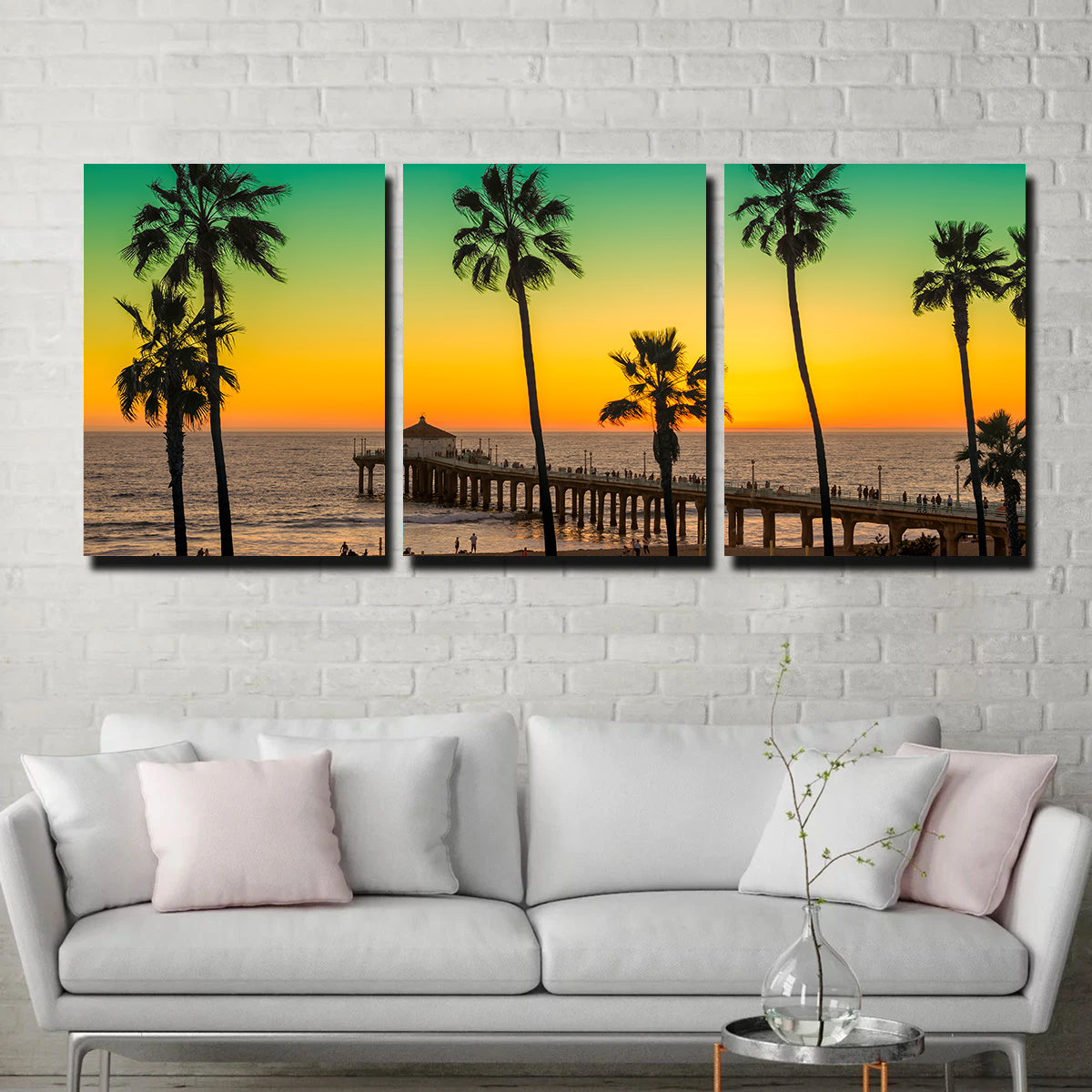Exquisite Palm Trees and Pier on Manhattan Beach Wall Art for Stunning Home Decor