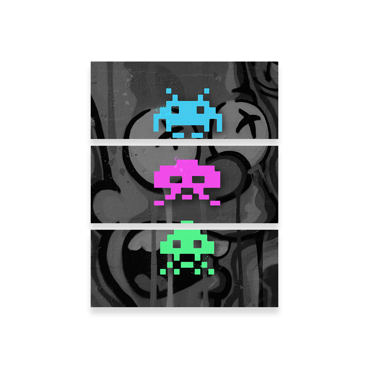 Stunning 3 Space Invaders Graffiti Wall Art by Stephen Chambers