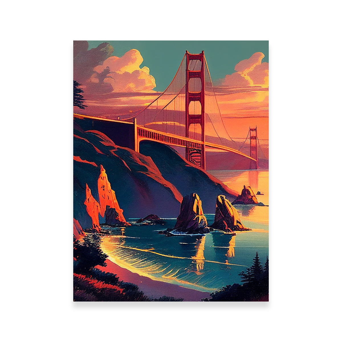 Stunning Golden Gate Bridge at Sunset Wall Art - A Must - Have Decor Piece