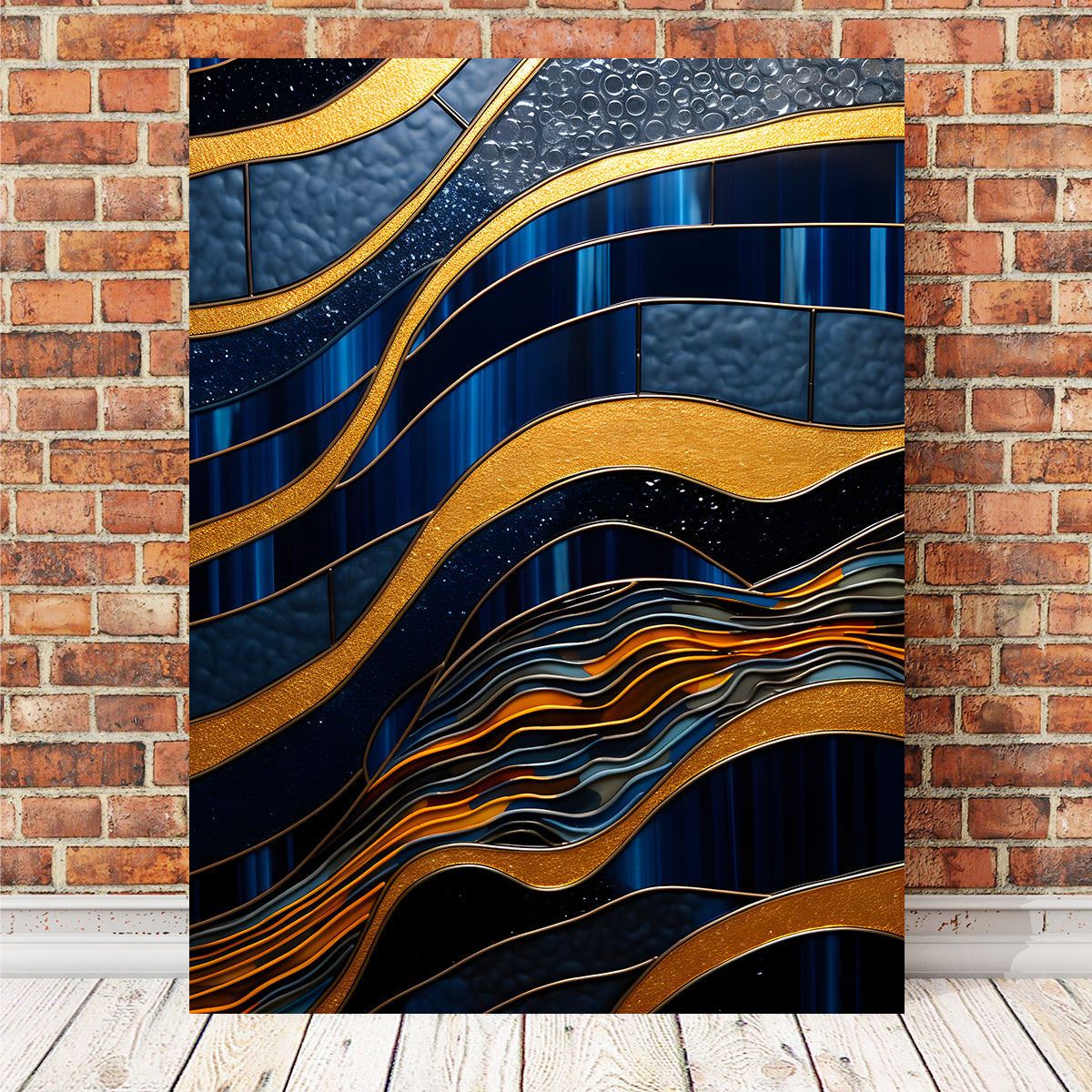 Stunning Abstract Blue Gold Shapes 18 Wall Art for Modern Decor