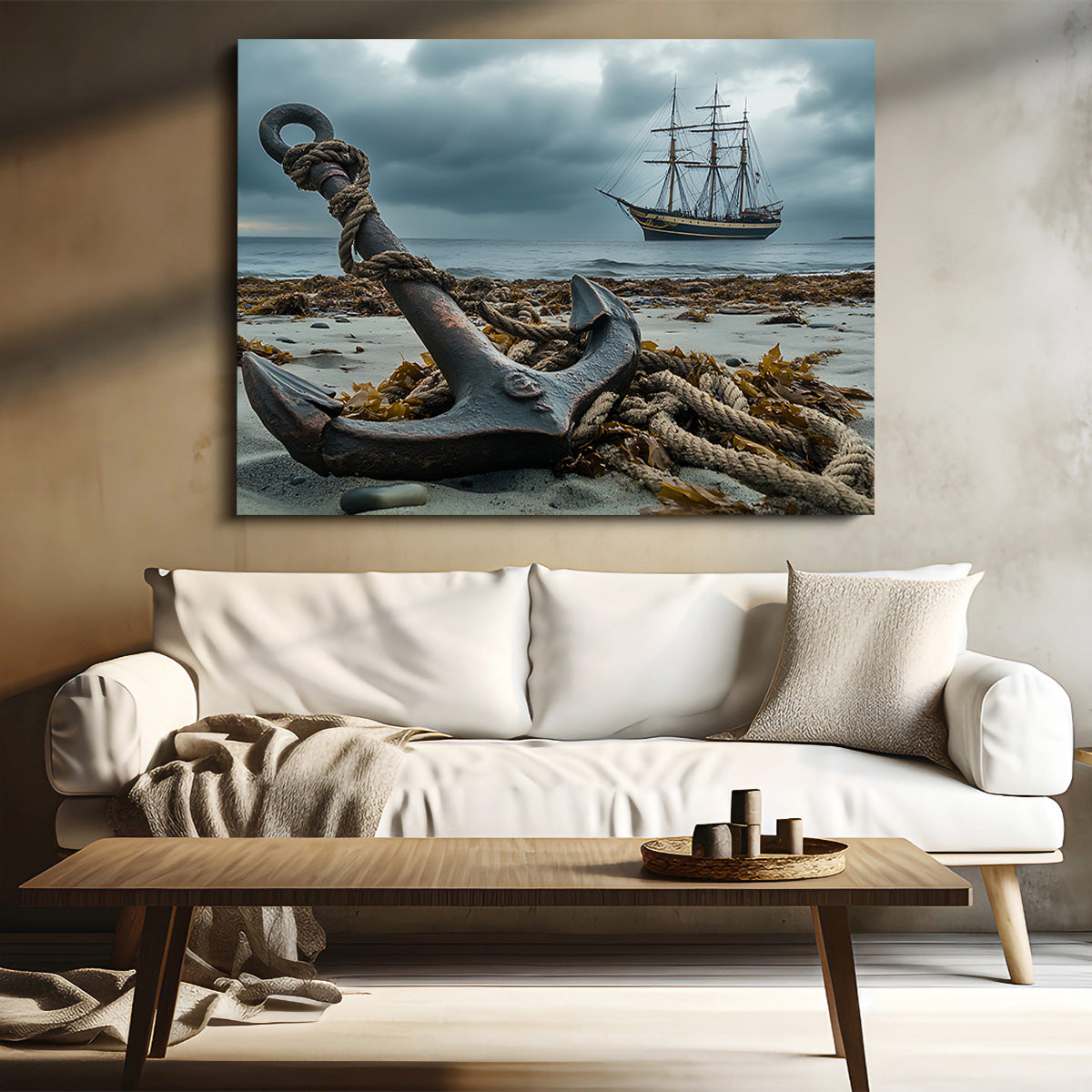 Stunning Rustic Anchor on Sandy Beach Wall Art for Coastal Decor