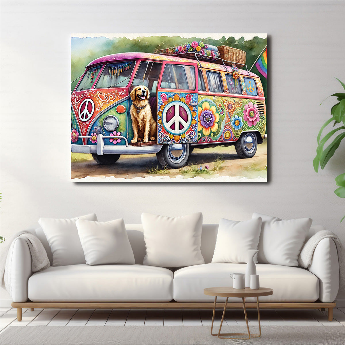 Charming Hippie Van with a Dog Wall Art for a Unique Home Decor