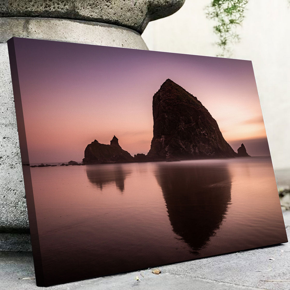 Exquisite Haystack Rock Wall Art - Handmade Canvas with Sustainable Pine Frames