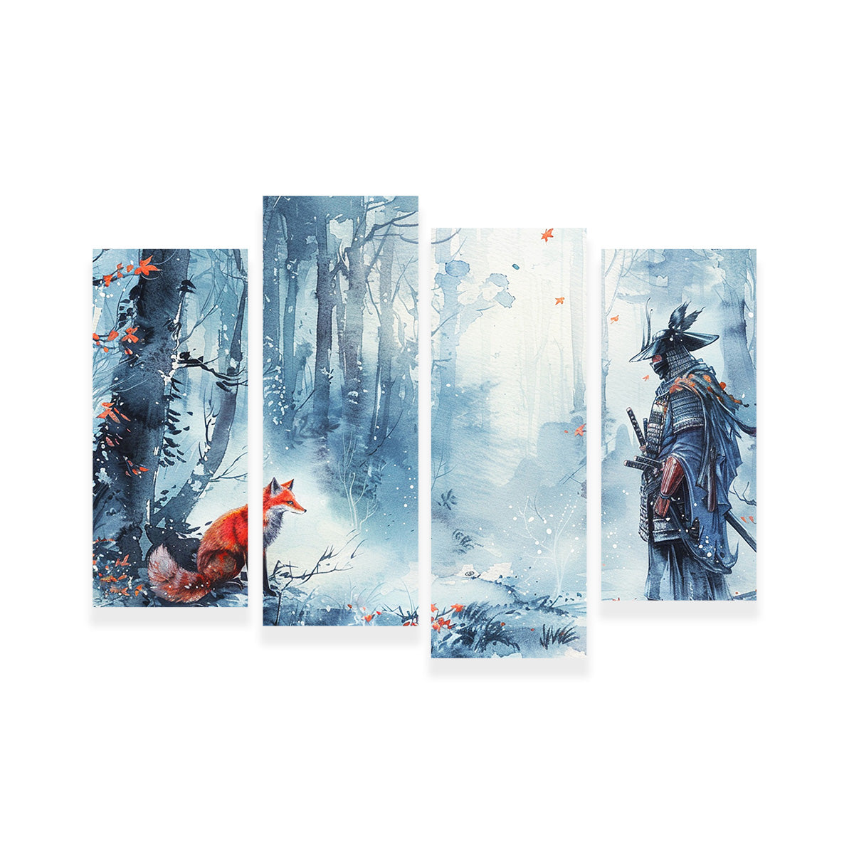 Authentic Japanese Samurai and Stunning Red Fox Wall Art Decor