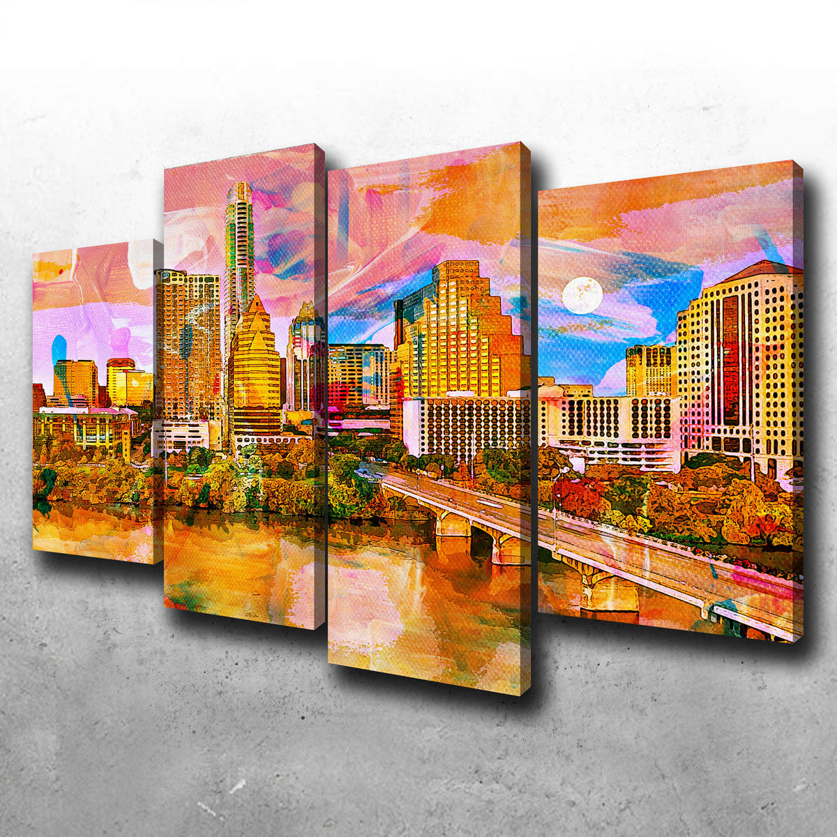 Stunning Abstract Moon Over Austin Wall Art for Home Decor