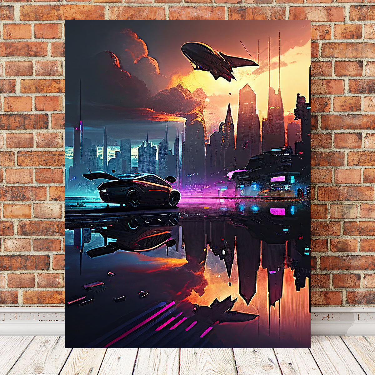 Stunning Patrol Over the Cyber Metropolis Wall Art for Modern Decor