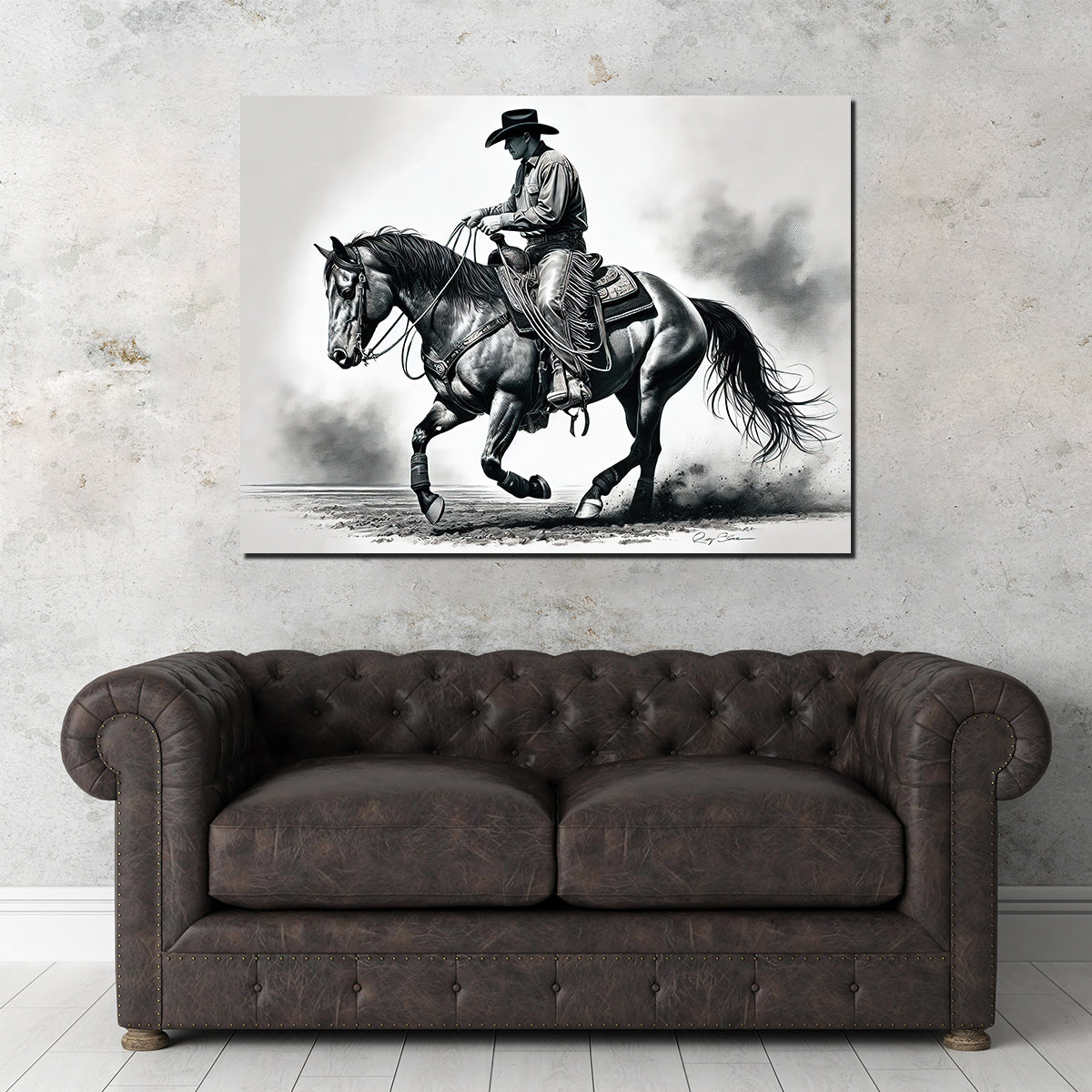 Stunning Grayscale Horse and Cowboy Wall Art for Rustic Decor