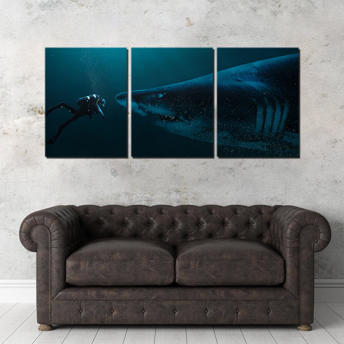 Stunning Diver and Shark Wall Art by Milos