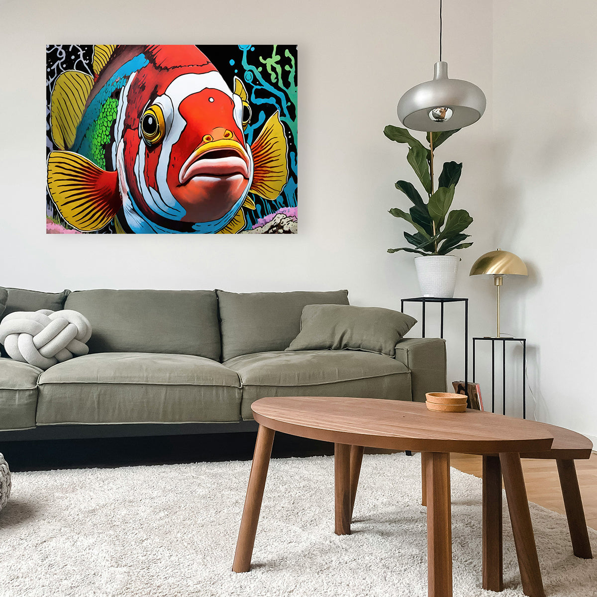 Vibrant Clown Fish Graffiti Wall Art by Stephen Chambers