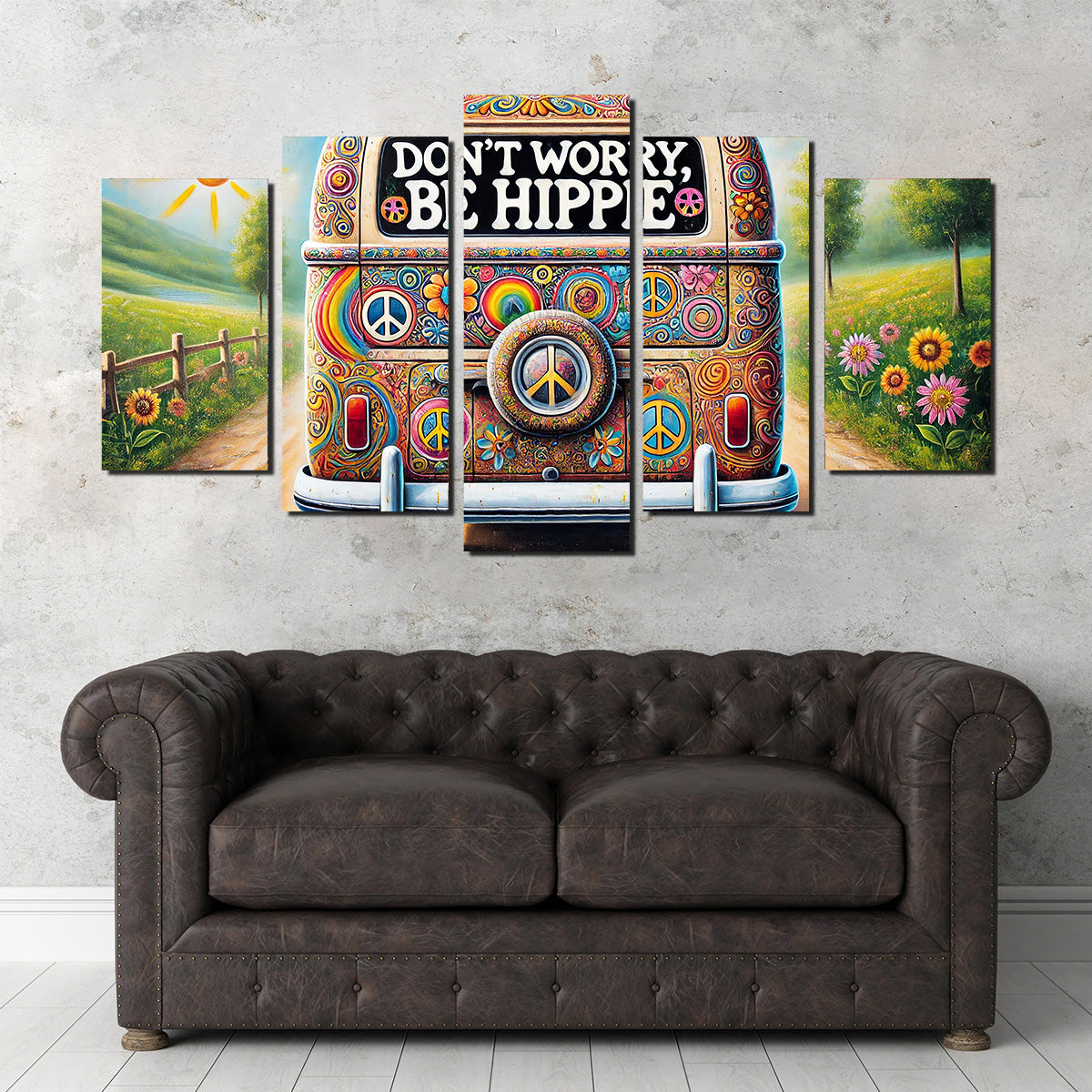Stylish DON'T WORRY, BE HIPPIE Hippie Van Wall Art for Your Home Decor