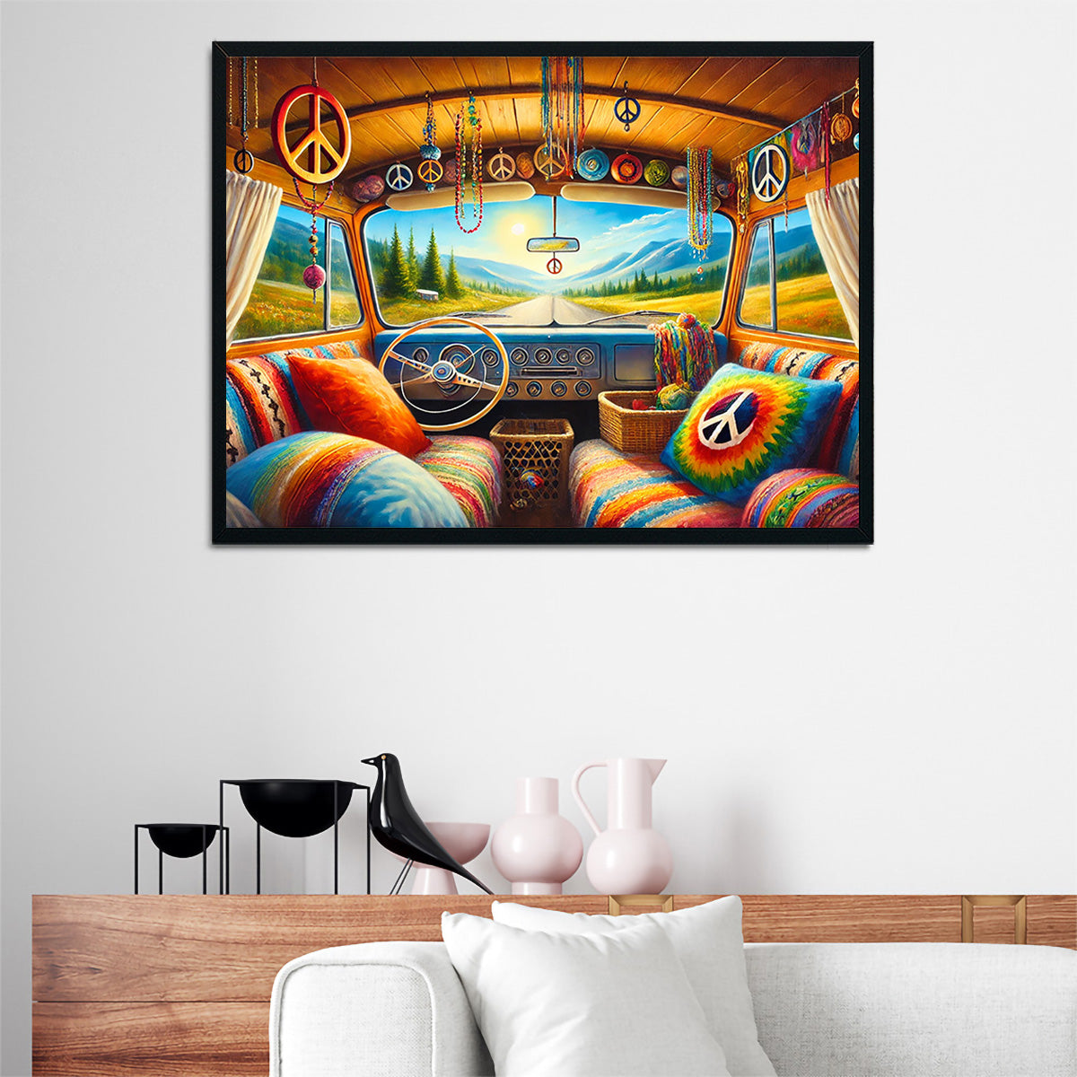 Vibrant Hippie Van Interior Wall Art for Stunning Decor