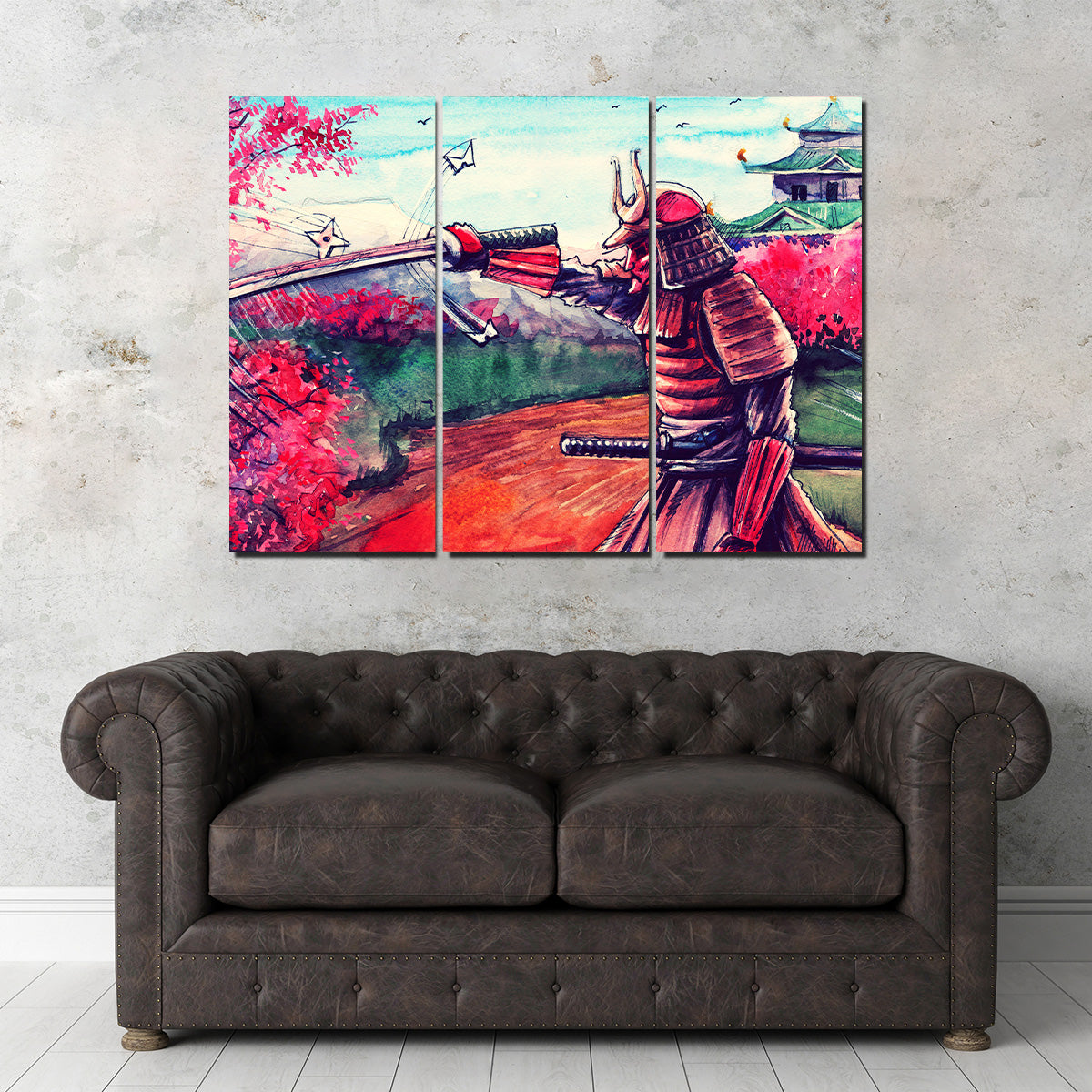 Authentic Japanese Samurai Inspired Watercolor Wall Art for Stunning Home Decor