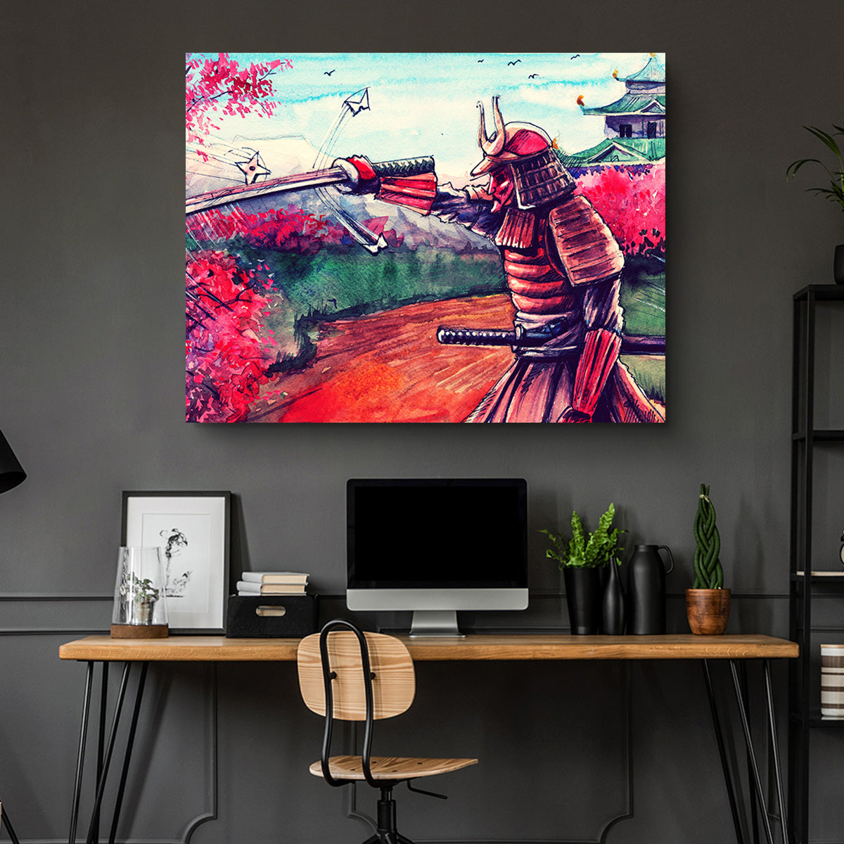 Authentic Japanese Samurai Inspired Watercolor Wall Art for Stunning Home Decor