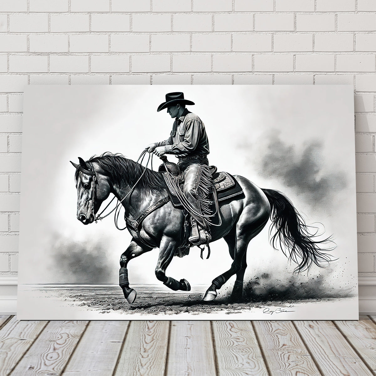 Stunning Grayscale Horse and Cowboy Wall Art for Rustic Decor