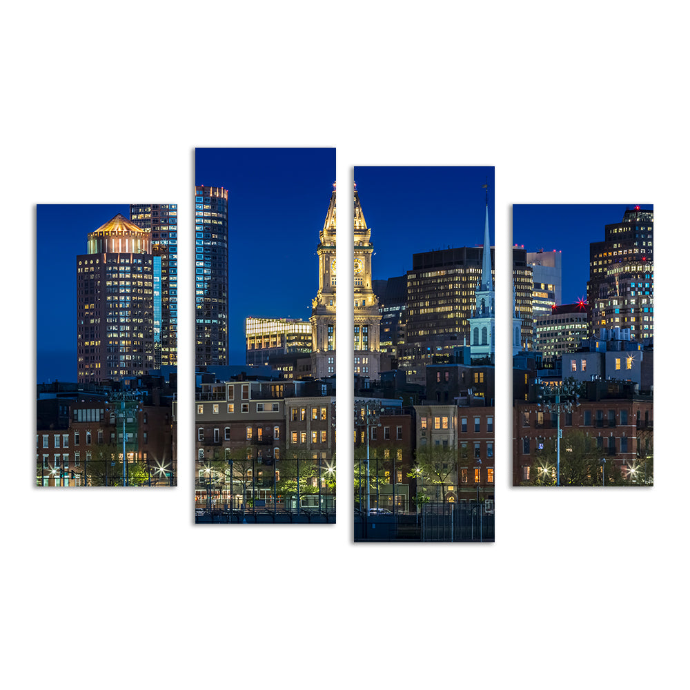 Stunning Boston Evening Skyline of North End & Financial District Wall Art for Your Home Decor