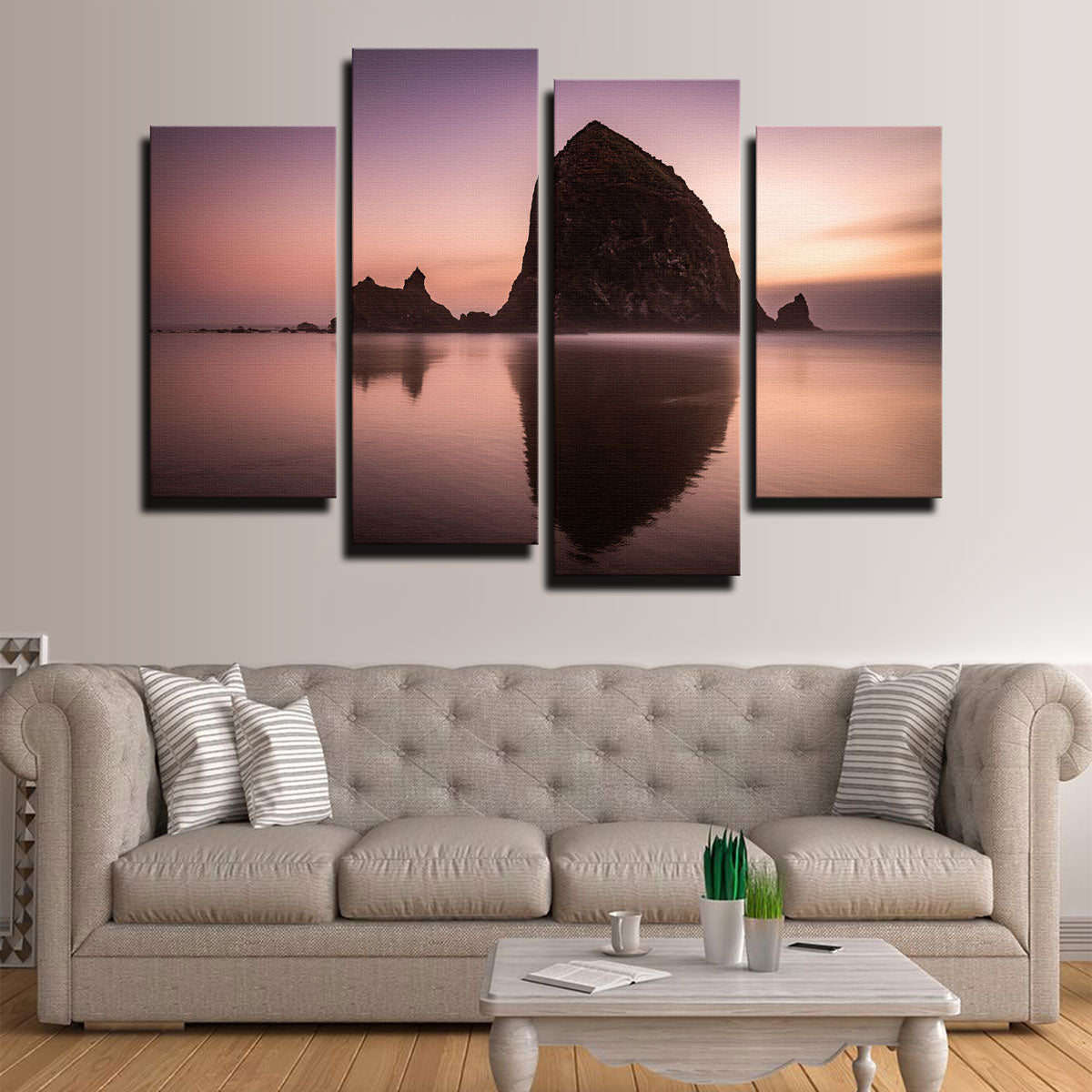 Exquisite Haystack Rock Wall Art - Handmade Canvas with Sustainable Pine Frames