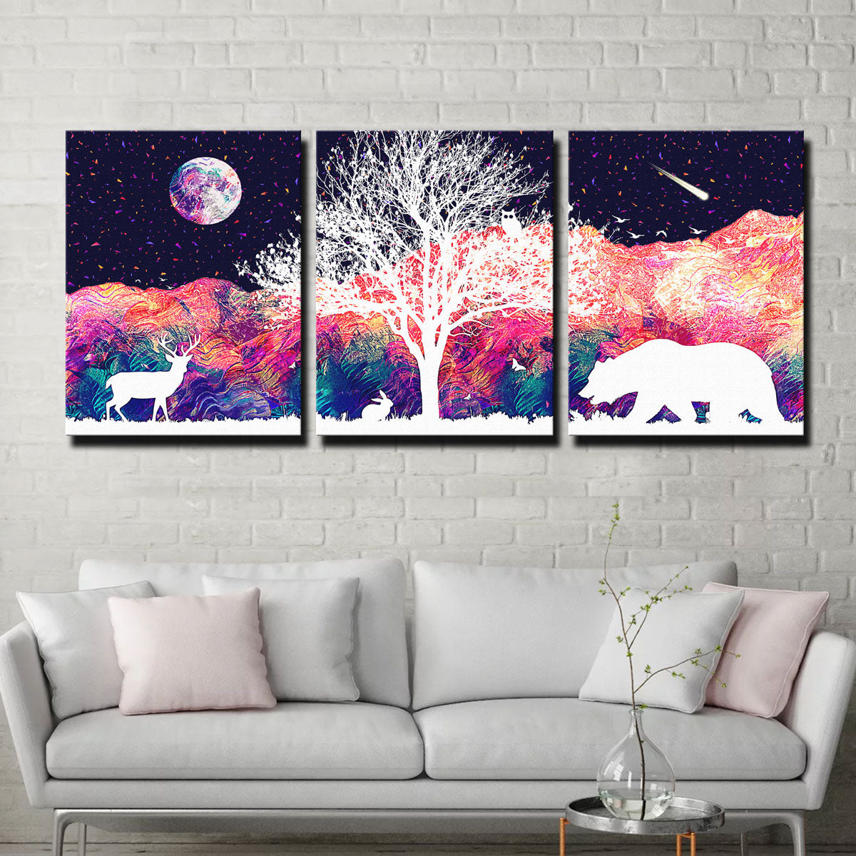 Stunning Abstract Moon Over Wildlife Wall Art for Home Decor