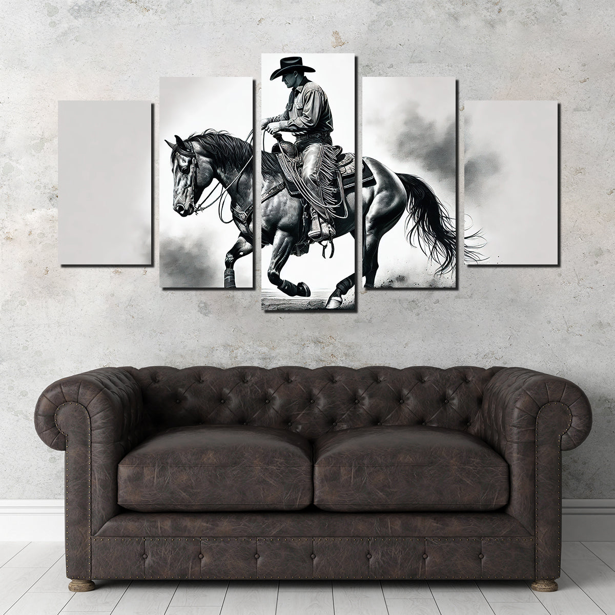 Stunning Grayscale Horse and Cowboy Wall Art for Rustic Decor