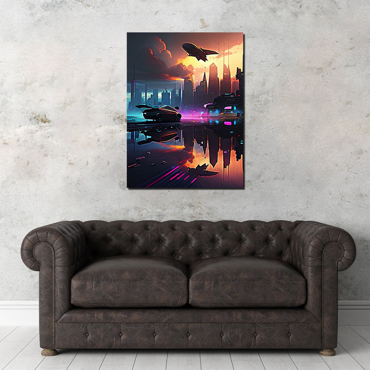 Stunning Patrol Over the Cyber Metropolis Wall Art for Modern Decor