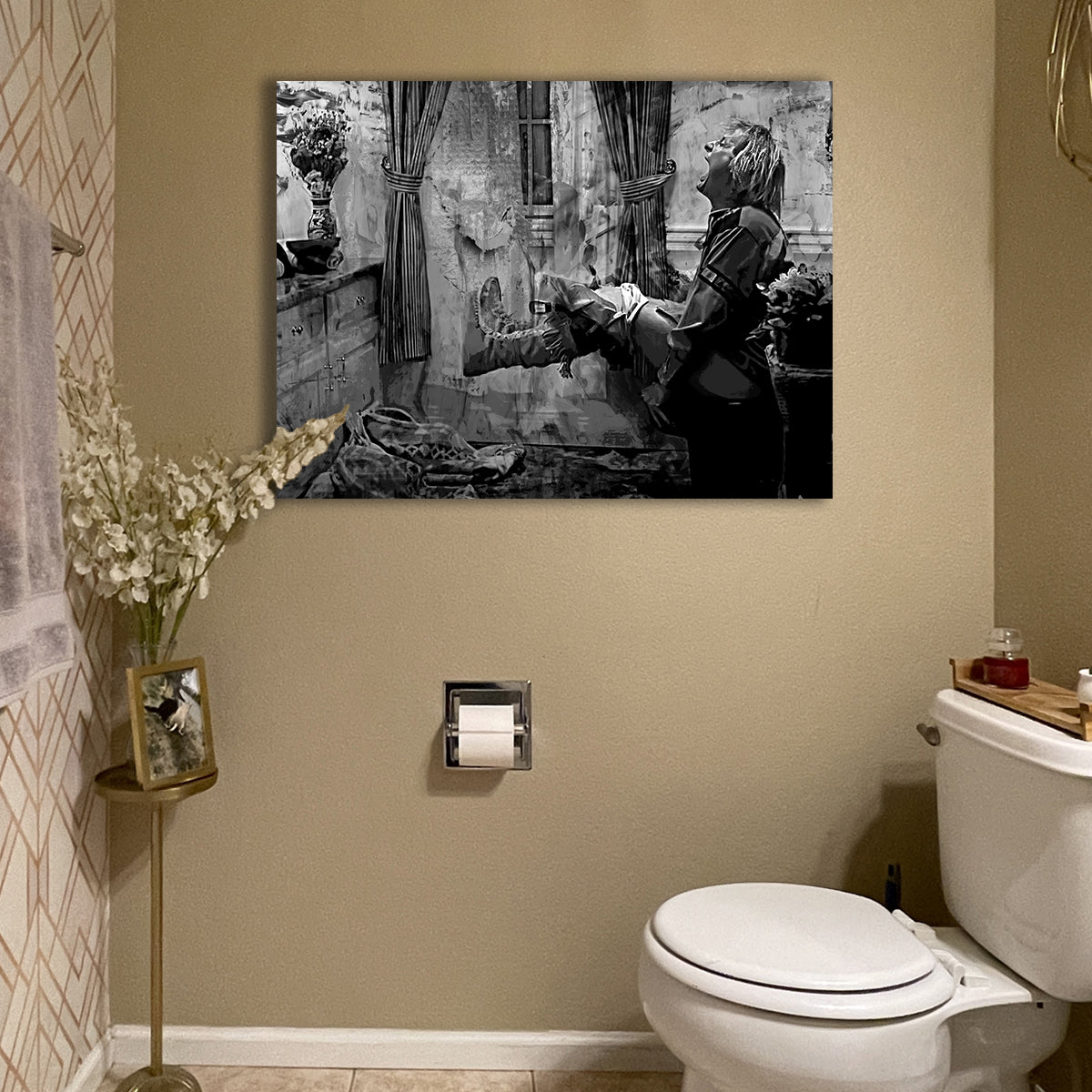 Eye - catching Dumb & Dumber Grayscale Bathroom Decor Wall Art