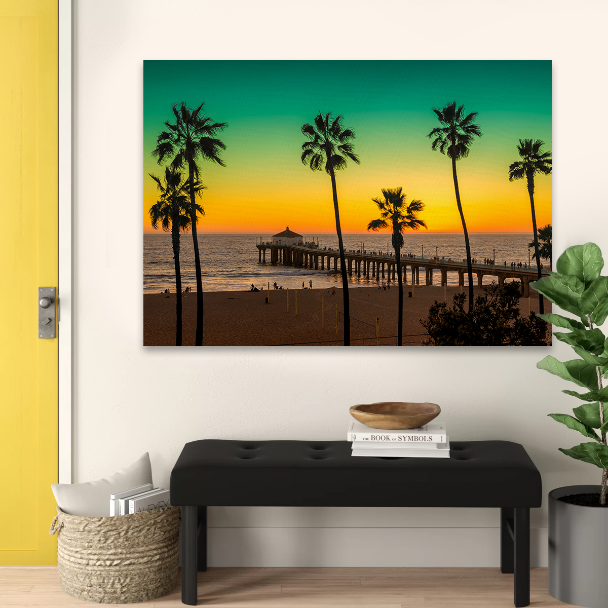 Exquisite Palm Trees and Pier on Manhattan Beach Wall Art for Stunning Home Decor