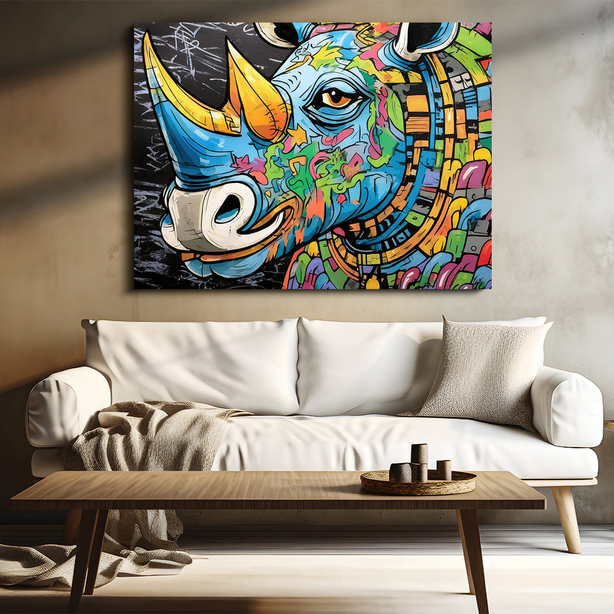 Stunning Rhino Graffiti Wall Art by Stephen Chambers