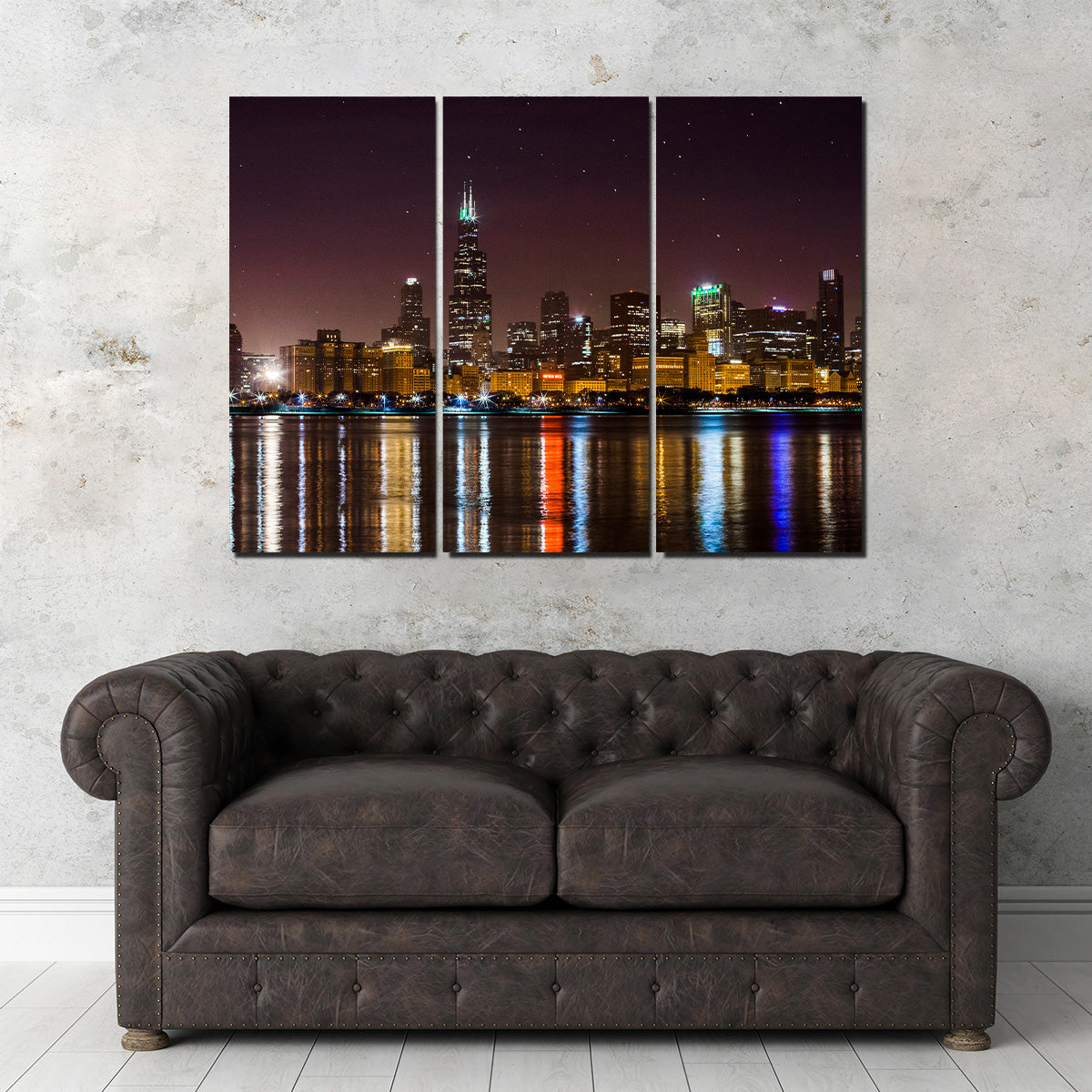 Stunning Chicago Skyline at Night Wall Art for Home Decor