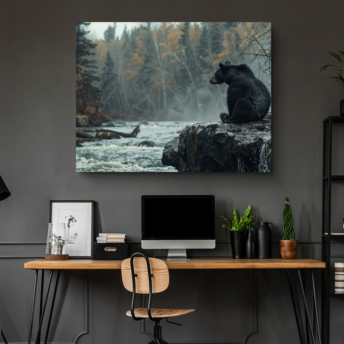 Stunning Black Bear River Wall Art for Home Decor