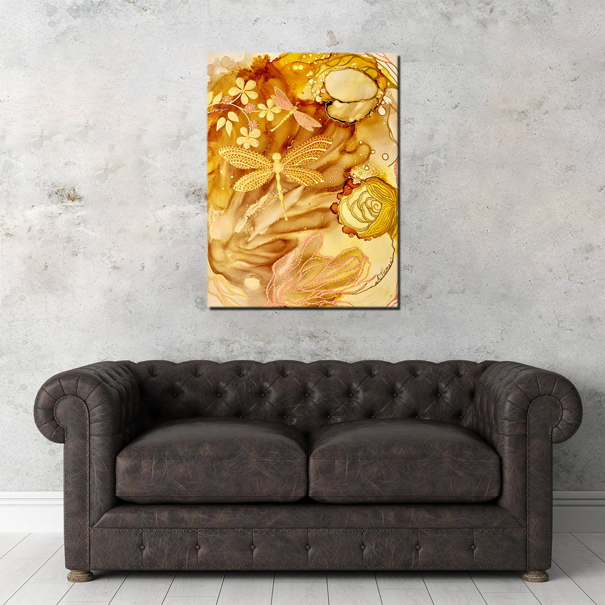 Stunning Golden Dragonflies Wall Art by Amy Tieman