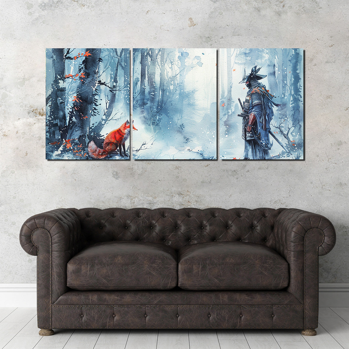 Authentic Japanese Samurai and Stunning Red Fox Wall Art Decor