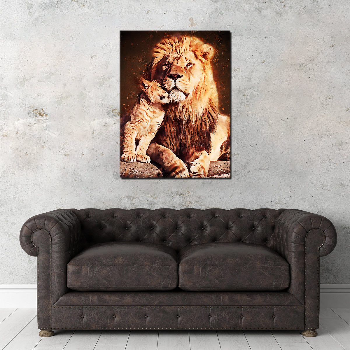 Exquisite Lion & Cub Wall Art - Handmade Canvas Print