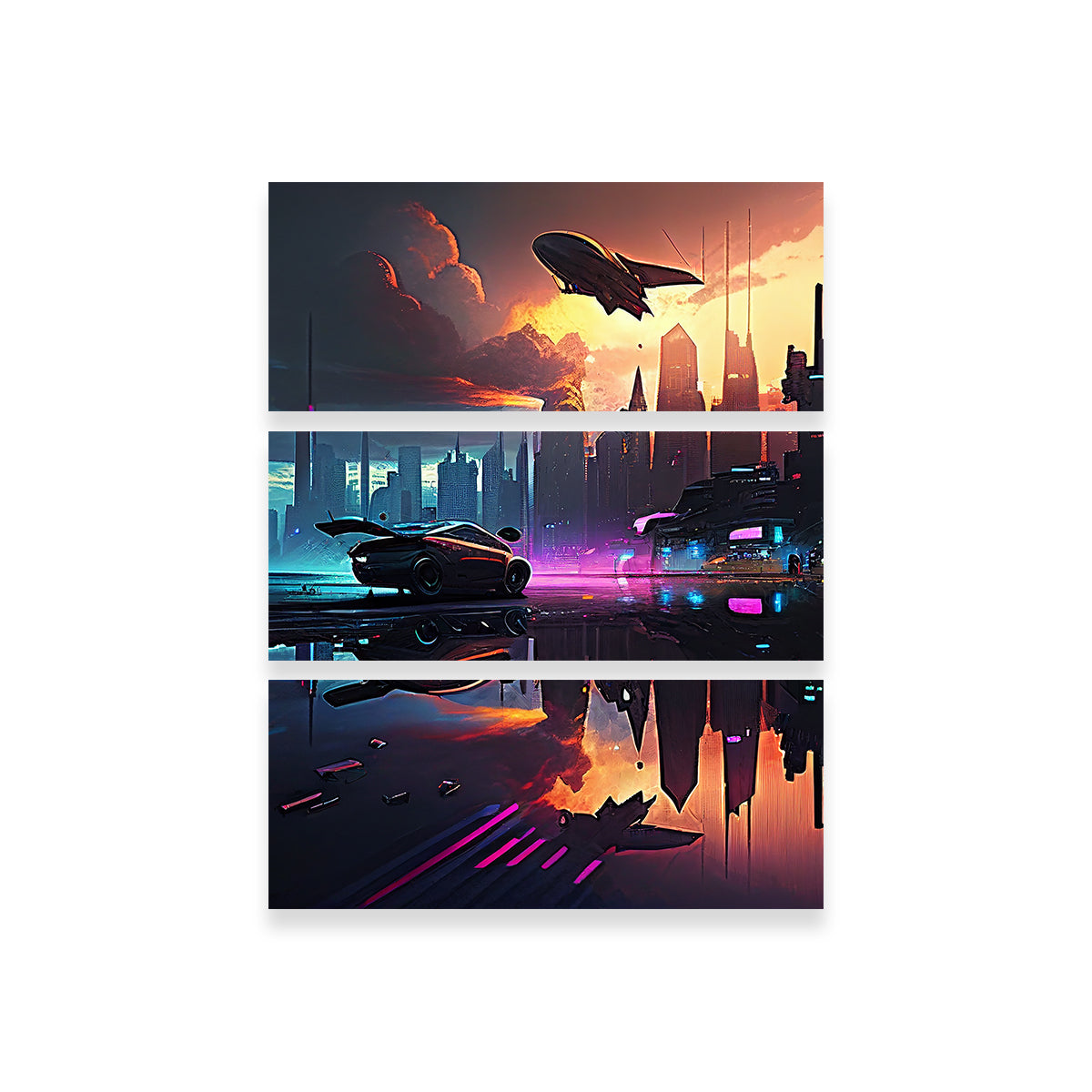 Stunning Patrol Over the Cyber Metropolis Wall Art for Modern Decor