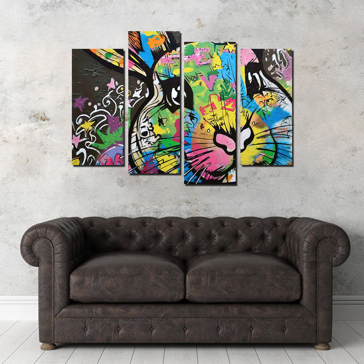 Eye - catching Rabbit Graffiti Wall Art by Stephen Chambers