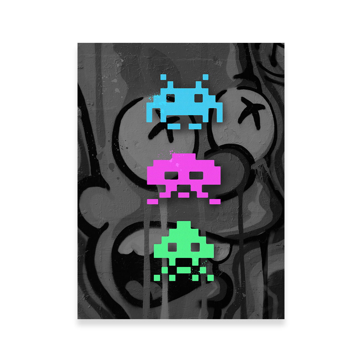 Stunning 3 Space Invaders Graffiti Wall Art by Stephen Chambers