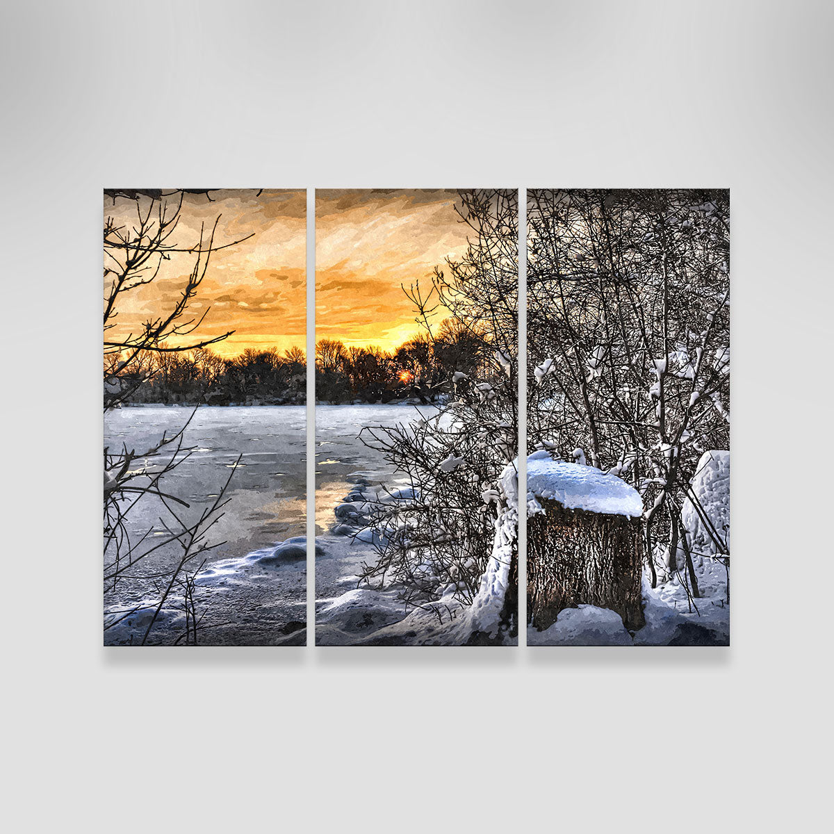 Stunning Frozen Lake At Sunset Wall Art by Denise Dundon