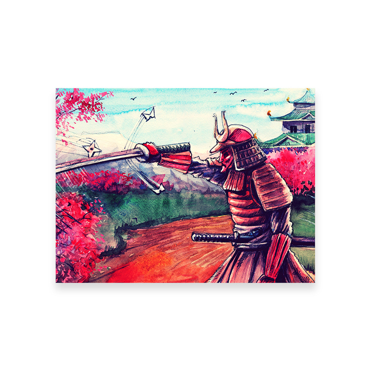 Authentic Japanese Samurai Inspired Watercolor Wall Art for Stunning Home Decor