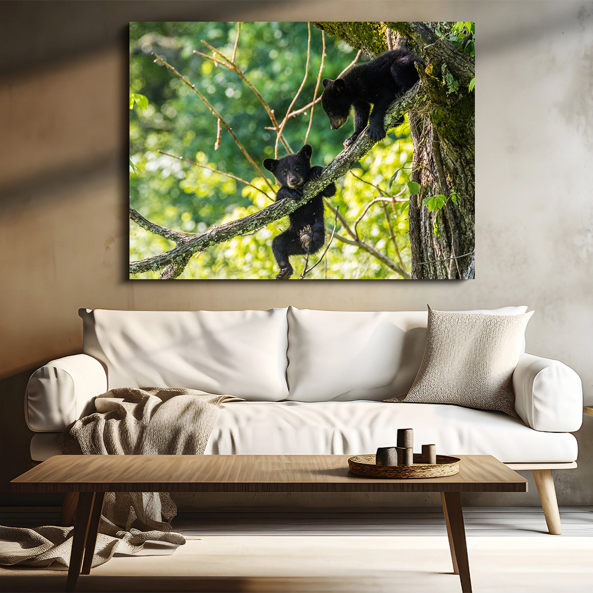Adorable Black Bear Cubs Playing Wall Art - Perfect for Home Decor