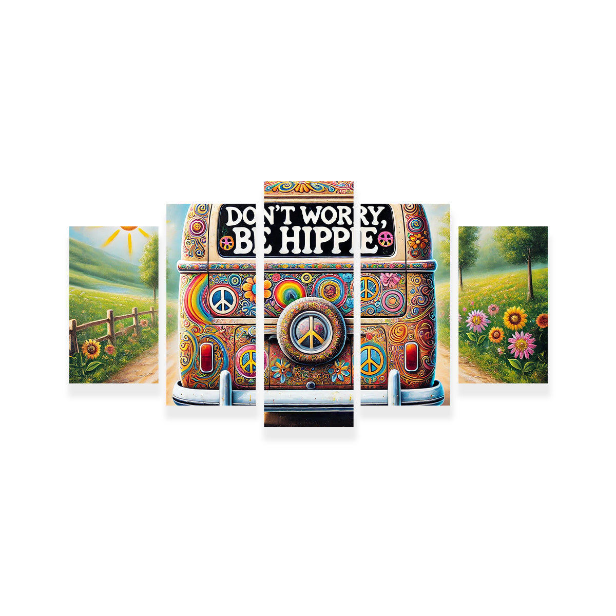 Stylish DON'T WORRY, BE HIPPIE Hippie Van Wall Art for Your Home Decor