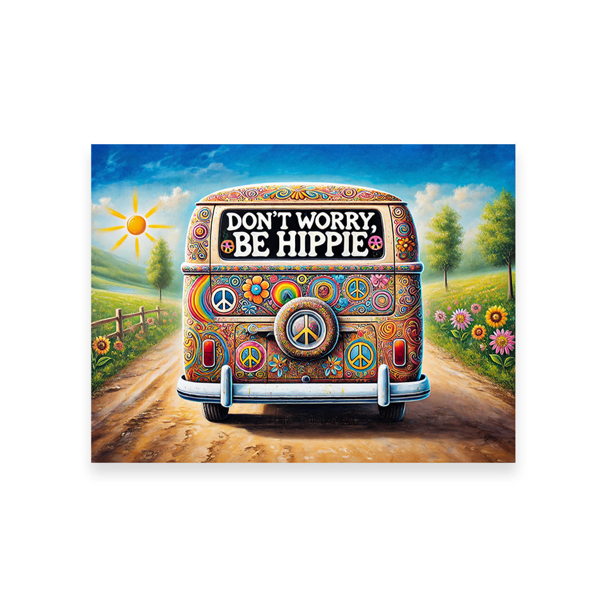 Stylish DON'T WORRY, BE HIPPIE Hippie Van Wall Art for Your Home Decor