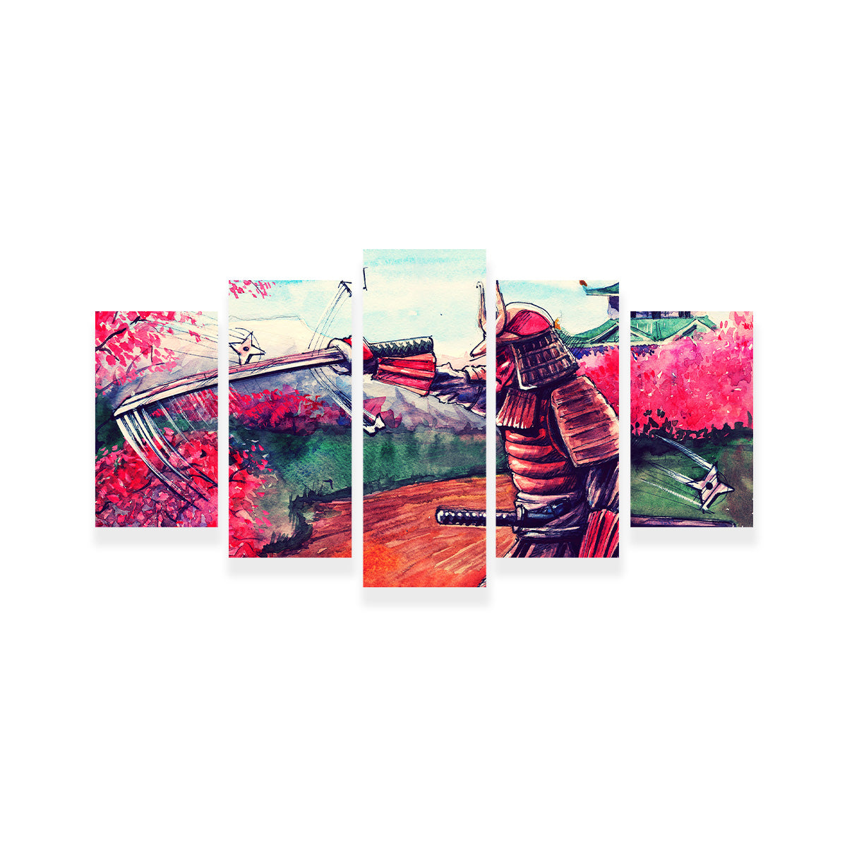 Authentic Japanese Samurai Inspired Watercolor Wall Art for Stunning Home Decor